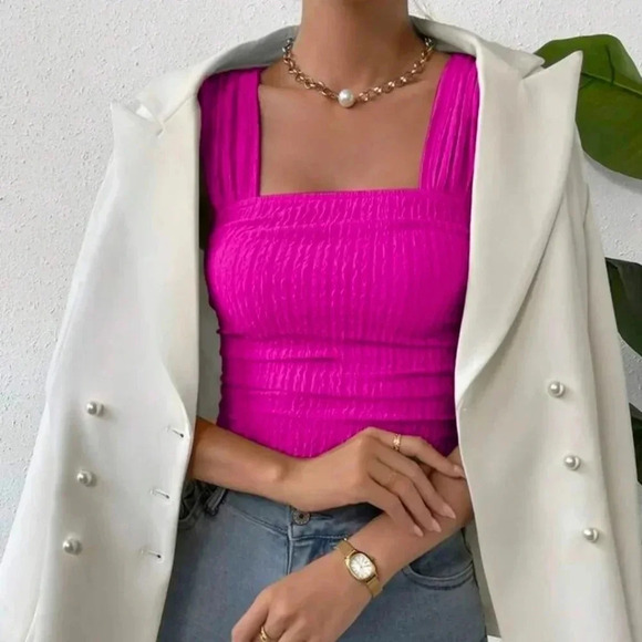 Women Summer Solid Color Textured Casual Tank Top - Picture 2 of 5